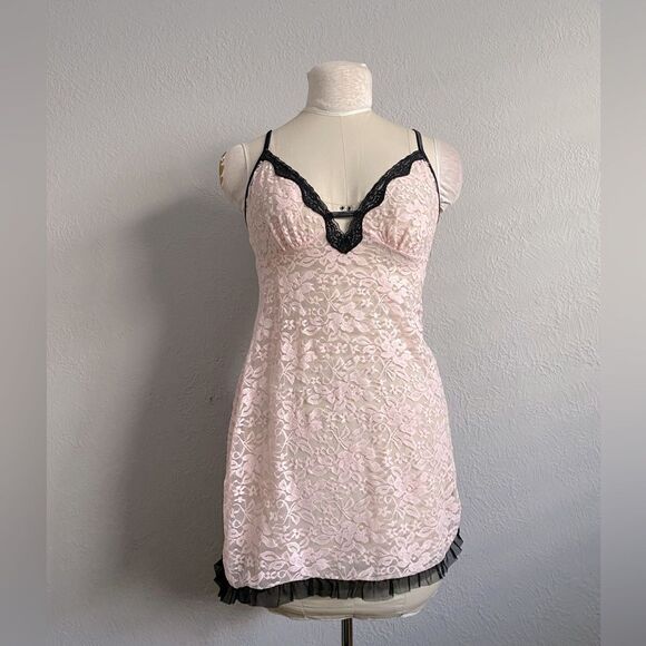 🪦 Secret treasures Pink/Black mesh slip Size Small - Picture 1 of 8